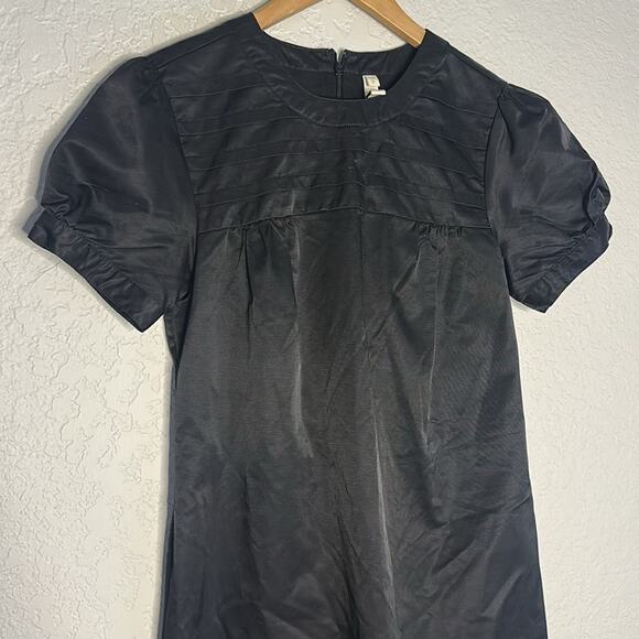 Vintage Fossil Black Dress Nylon Cotton Short Sleeve Crew Neck Demure Y2K Twee - Picture 2 of 7